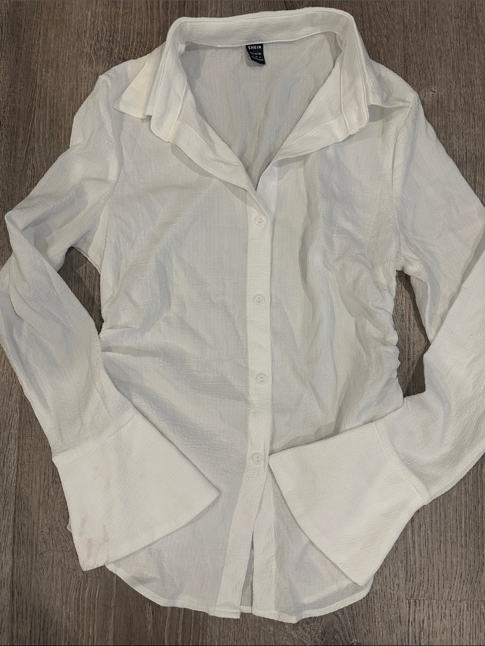 SHEIN White Textured Button-Up Blouse NWOT